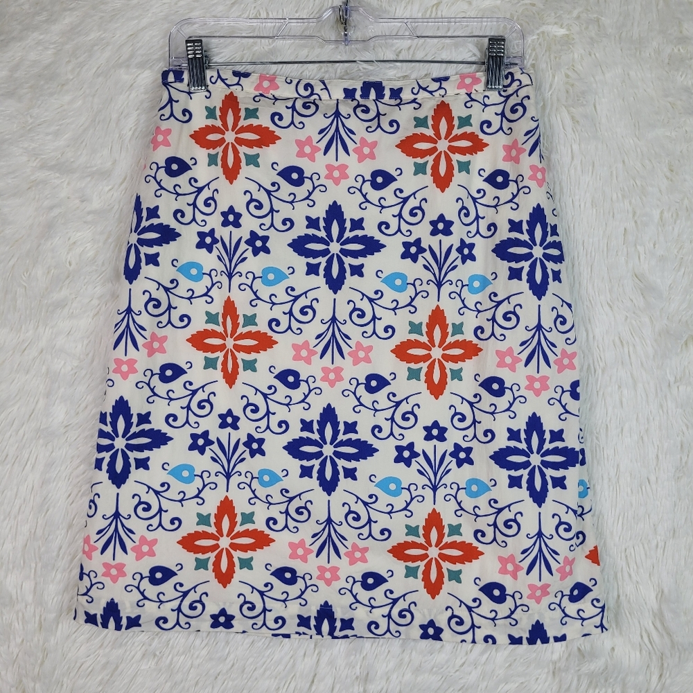 Sz 8R‎ Boden A Line 100% Cotton Floral Geometric Skirt Summer
